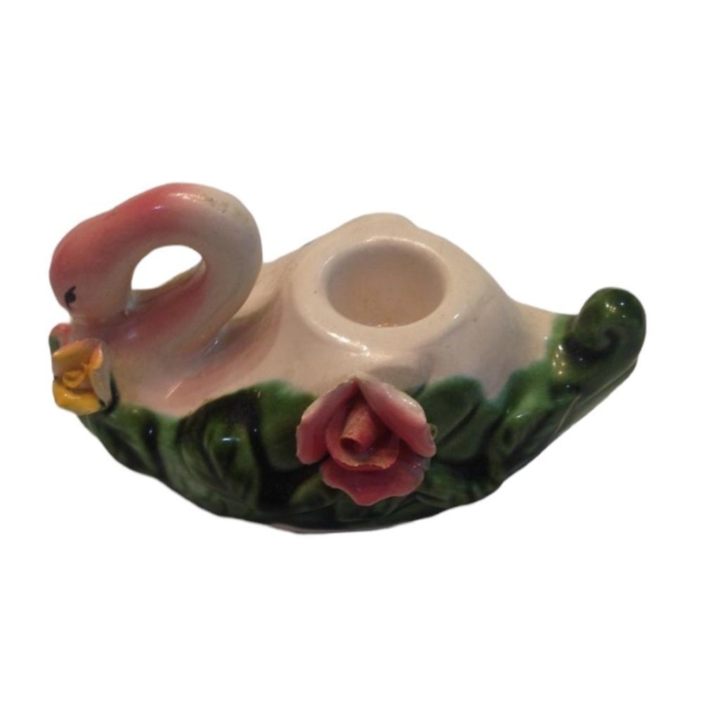 Vintage Ceramic Swan Trinket Or Candle Holder